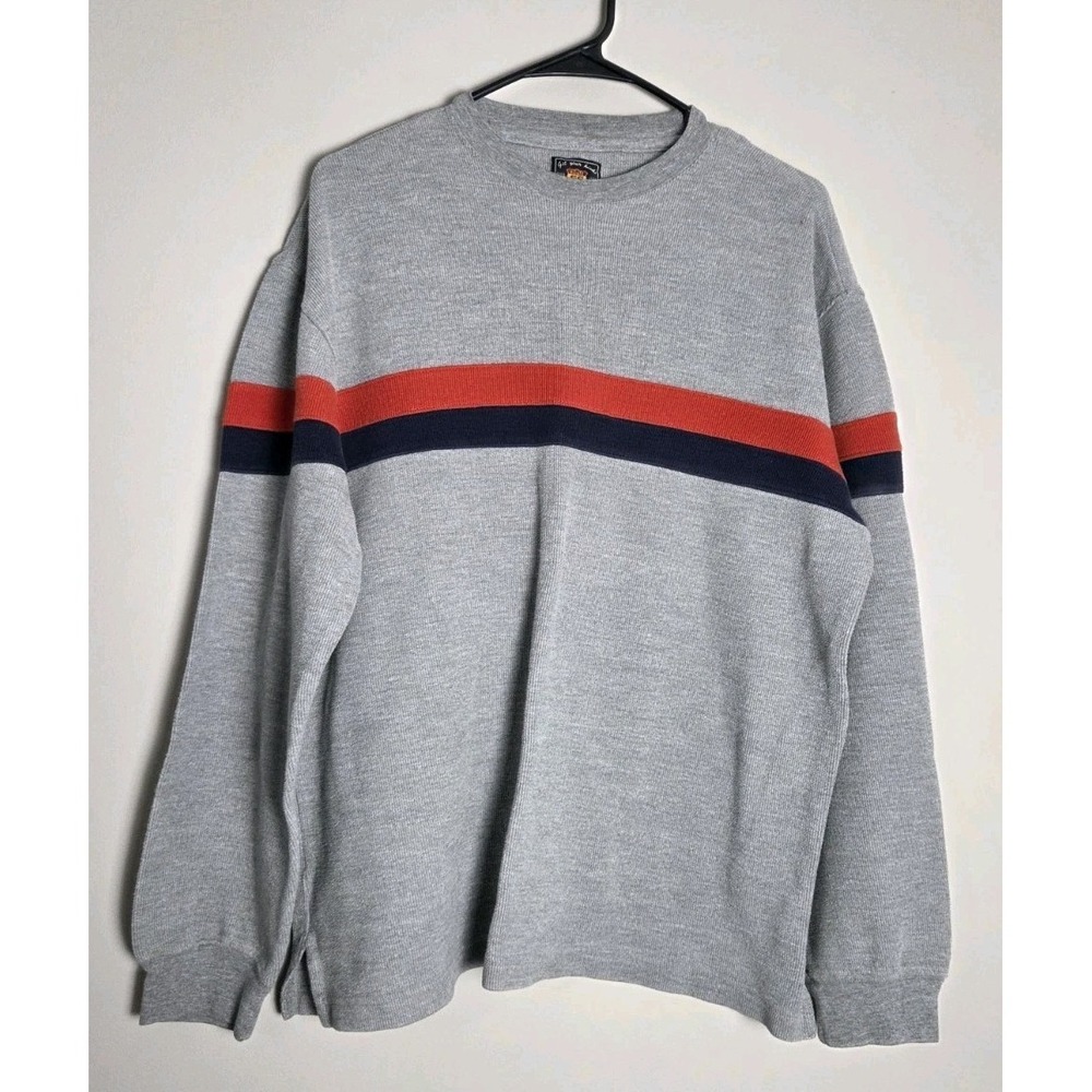 Vintage Route 66 Shirt Size Medium Striped Ribbed Gray Long Sleeve Y2K